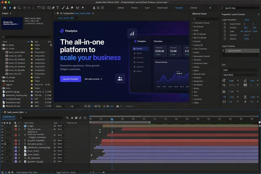 After Effects SaaS Promo Workspace