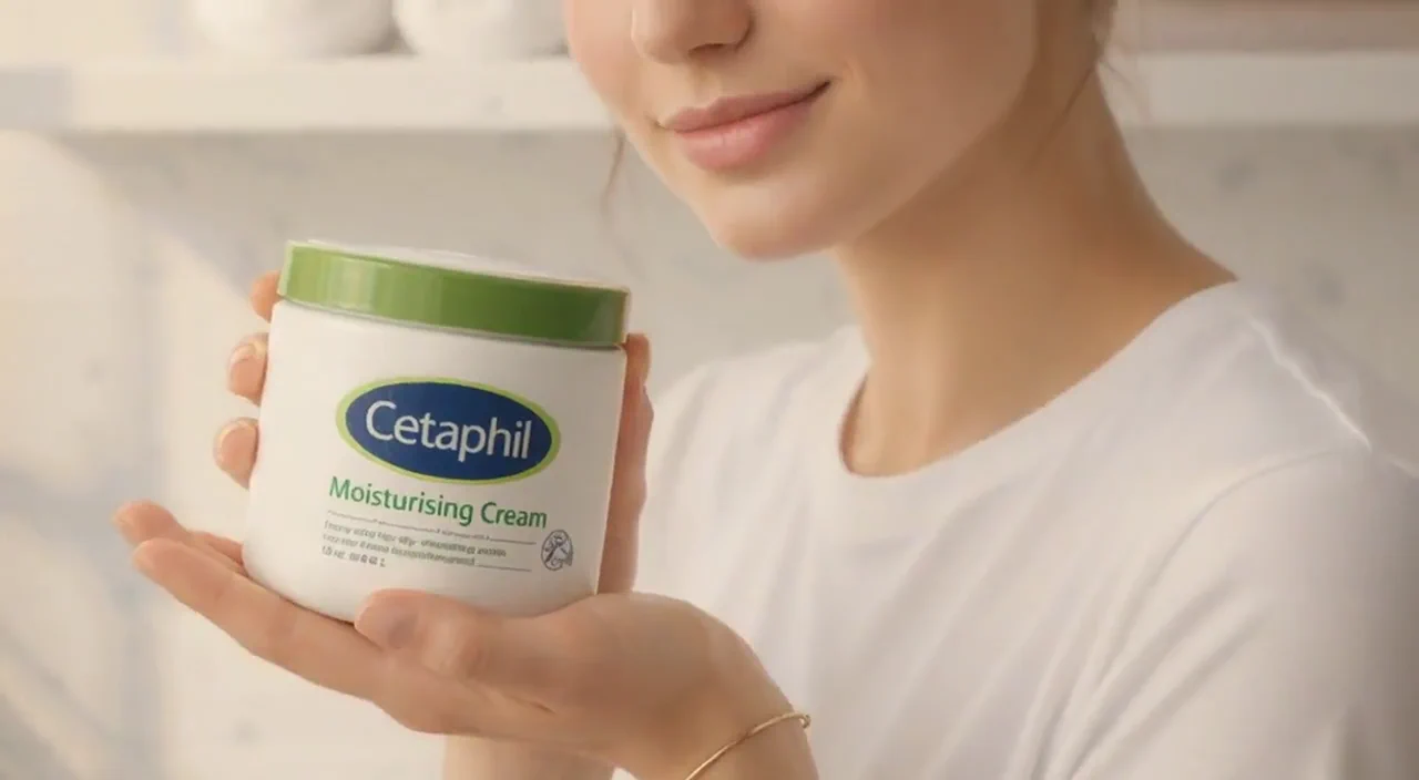 Model applying moisturizer