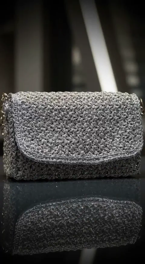 Silver crochet handbag